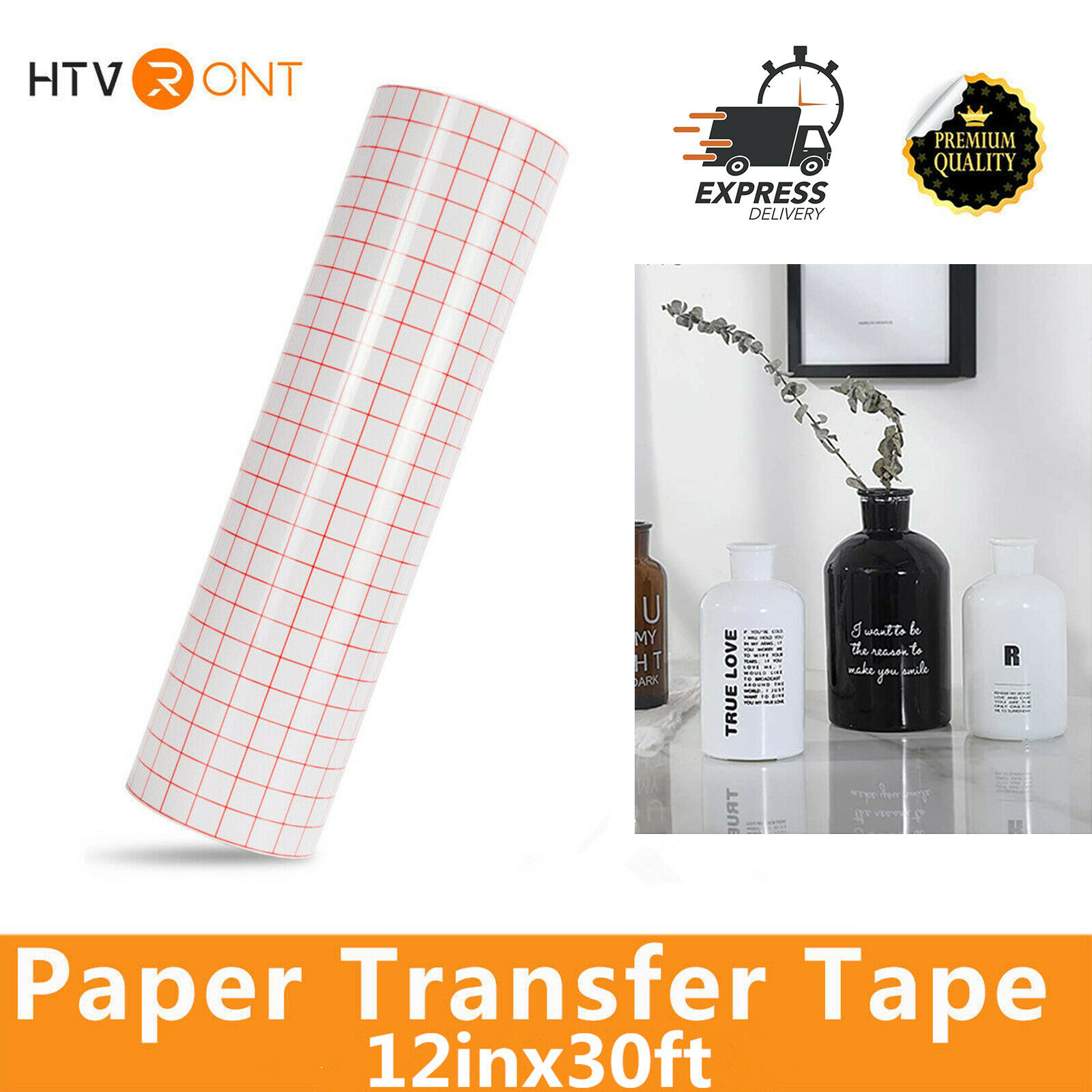 HTVRONT 12 inch x 30 Feet Transfer Tape for Vinyl with Red Alignment Grid Transfer Paper Perfect for Self Adhesive Vinyl for Signs Stickers Decals